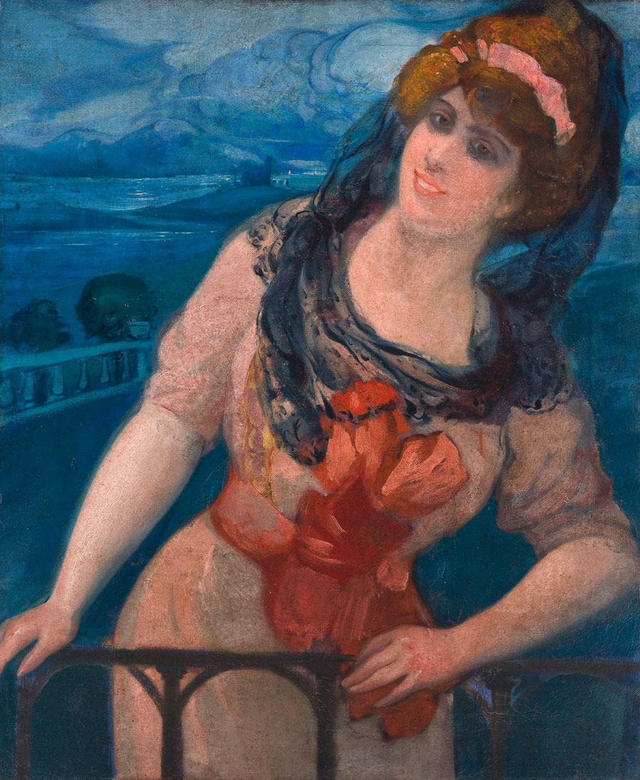 Mujer al balcón. ID 050. Corpus Online Museo Gustavo de Maeztu